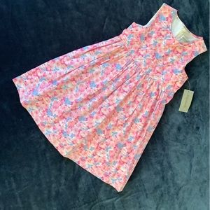 Pink Floral Cotton Smocked Little Girl Dress, Size 6